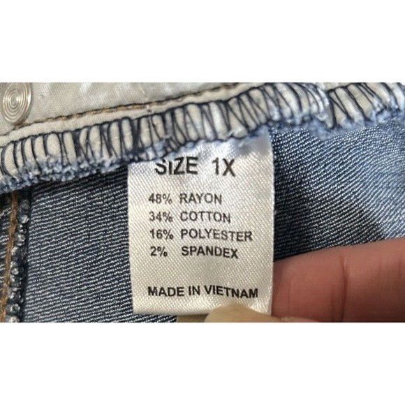 LABIJOU Womens Blue Denim Dark Wash knee length Pencil Raw Hem Skirt Plus 1X - Picture 8 of 8